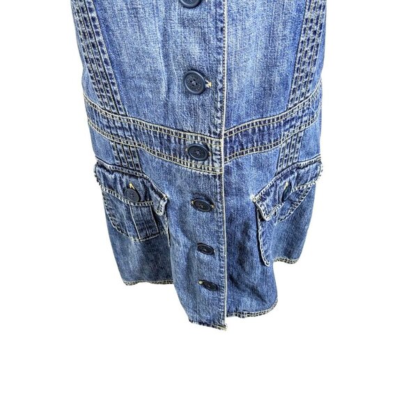 Vintage Y2K Old Navy Denim Shirt Dress Size 14 Short Sleeve Pockets Drop Waist - Picture 4 of 9